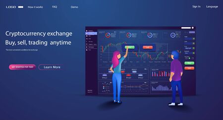 Vector web site trade design template. Finance charts and diagrams. Modern flat design concept of...