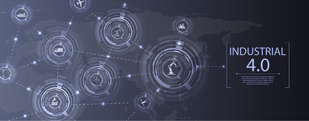 Industry 4.0 concept. Banner concept with icons. Infographic and Smart manufacturing concept.のイラスト素材