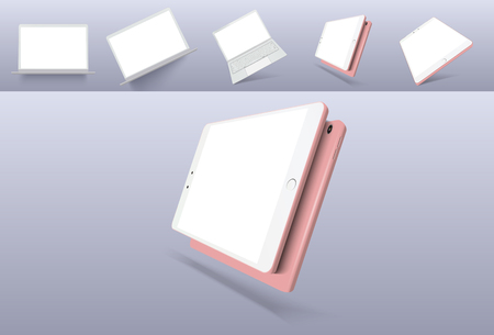 Vector minimalistic 3d isometric illustration set device. Smartphone, laptop, tablet, tv perspective view. Side and top view. Mockup generic device. Template for infographics or presentationのイラスト素材