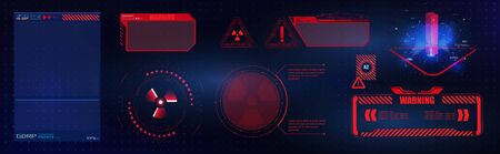 Blue  and red futuristic frame in modern HUD  style background.Abstract technology communication design innovation concept background.Vector abstract graphic design.Warning frame. Abstract tech designのイラスト素材