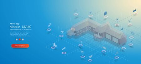 Smart Home, great design for any purposes. Smart home with internet of things isometric concept. Smart city technology. Computer internet security concept. Vector connection concept. Modern vector.のイラスト素材