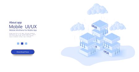 Isometric Big data processing, Global information digital network concept, datacenter, data base, digital information technology.  Hosting server. Vectorのイラスト素材