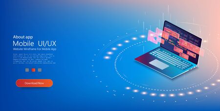 Concept of digital technology. Front of laptop. Analysis trends and financial strategy by using infographic chart. Online statistics and data Analytics. Vectorのイラスト素材