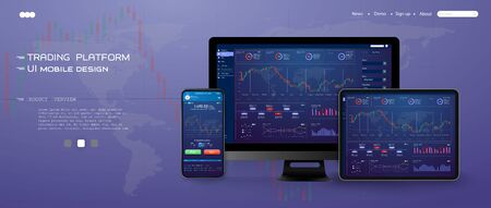 Trade UI, great design for any purposes. Trade concept. Web site screen template. forex market, news and analysis. binary option. Application for investment and online trading ,tablet, smartphone, pc.のイラスト素材