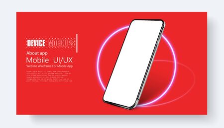 Realistic smartphone mockup. 3d isometric illustration cell phone. Smartphone perspective view. Template for infographics or presentation UI UX design interface. vector. Web pageのイラスト素材