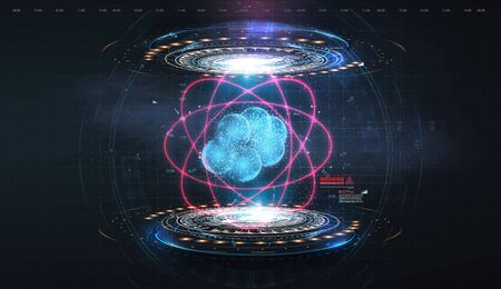 Coronavirus. Hologram of coronavirus on a black futuristic background. Circle abstract digital...