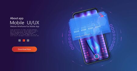 Isometric online payment online concept. Money transfers, smartphone payment services and digital pay. Credit card contactless terminals, protection money transfer, online bank. Vector illustrationのイラスト素材