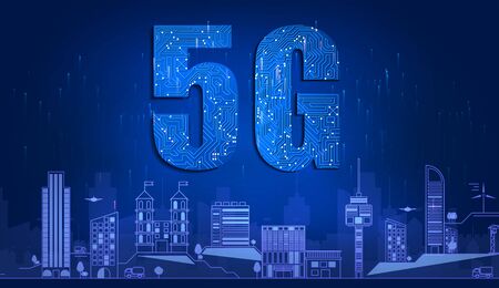 5G technology with circuit board is background. 5G network wireless systems. Interface set for GUI, UI, UX design. HUD style. Technology elements. Futuristic virtual graphic touch user interface.のイラスト素材