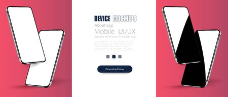 Smartphone frame less blank screen, rotated position. 3d isometric illustration cell phone. Smartphone perspective view. Template for advertising or page to the site, marketing, presentation. Vector illustrationのイラスト素材