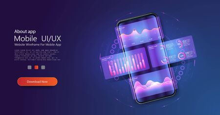 The concept of secure online payment transactions and Bank Card protection from your smartphone. Protection of wireless payment purchase via smartphone. Internet banking. Page template. Vector illustrationのイラスト素材