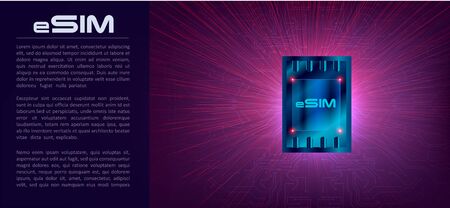 eSIM card chip sign. Embedded SIM concept. New mobile communication technology and processor background circuit board vector illustrationのイラスト素材