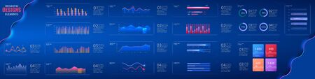 Infographic dashboard template with flat design graphs and pie charts Online statistics and data Analytics.のイラスト素材