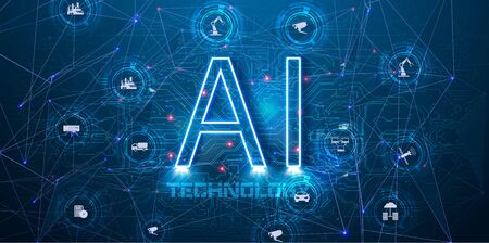 AI Artificial Intelligence infographic banner. Website vector illustration. Concept vector illustration with icons.のイラスト素材
