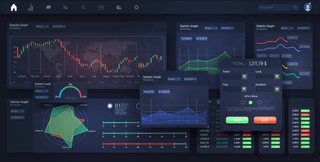 Stock exchange market graph, analysis UI, UX, Kit on desktop and tablet. Forex market. Binary option. Stock, great design for any purposes.のイラスト素材