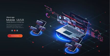 Software, web development, programming concept. Programming, testing cross platform code, web banner. Abstract Programming languageのイラスト素材