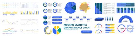 Modern infographic template with stock diagrams and statistics bars, line graphs and charts for finance report.のイラスト素材
