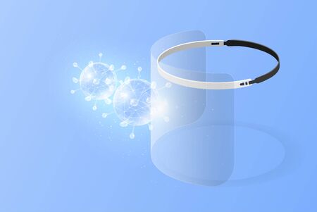 A new protective mask against coronavirus, reflects the fall of microbes. Face shield to prevent virus and dust, Air pollution,のイラスト素材
