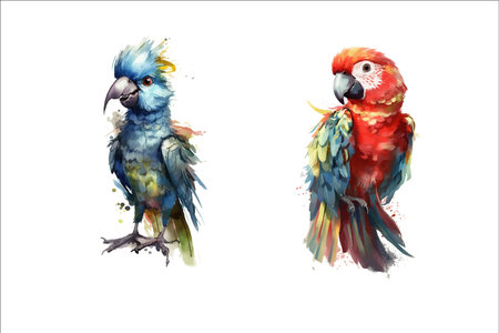 Safari Animal set red and blue parrot in 3d style. Isolated vector illustrationのイラスト素材