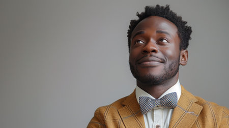 Isolated over white background, a young attractive african businessman looks excited about the information displayed on his tabletの素材