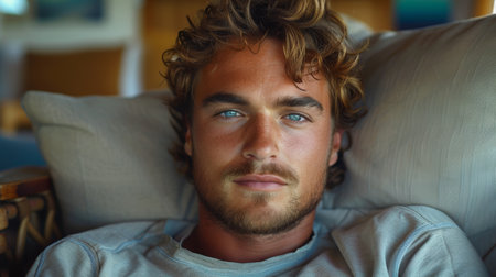 The benefits of tablet technology. A handsome young man using his digital tablet.の素材