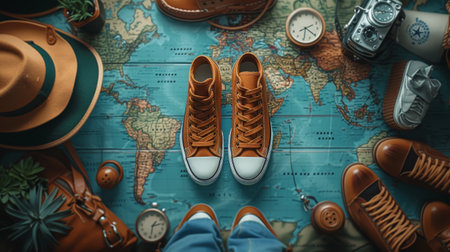 An outfit for a traveler - travel plan, trip vacation, tourism mockupの素材