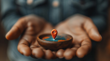 An airliner taking off and a pin location symbol. Business tourism. Air traffic control. Business class flights. Aviation funding programs.の素材