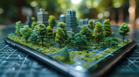 Concept of using augmented reality technology in mobile phones to help with navigation and location-based servicesの素材