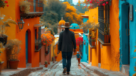 An old Mexican man wanders through the colorful historic center of Guanajuato.の素材