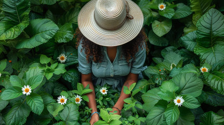 Flowers are planted in the garden by a gardenerの素材