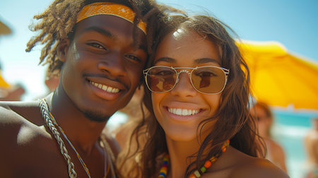 Taking selfie outdoors with backlight - Cross-cultural young people having fun together in Barcelona - Bright vivid filter on multi-ethnic people having fun together.の素材