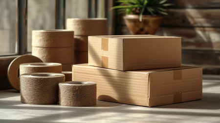 Isolated on white background, this brown cardboard box is suitable for packaging purposes.の素材
