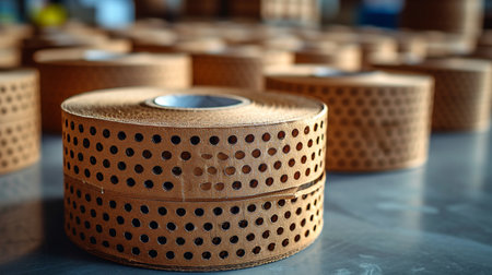 Box of brown cardboard with tape isolated on white background. Ideal for packaging.の素材