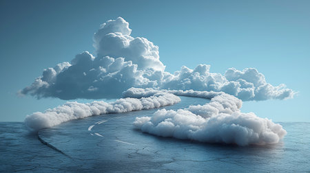 3D illustration of a realistic road isolated. bending highway advertisements. illustration of vacation and transportation roads isolated with clouds.の素材