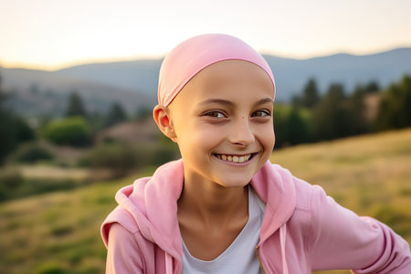 Cute preschool girl, a young cancer patientの素材
