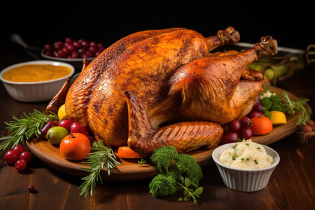 Festive dinner on the table in a rustic style for Thanksgivingの素材