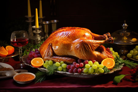 Festive dinner on the table in a rustic style for Thanksgivingの素材