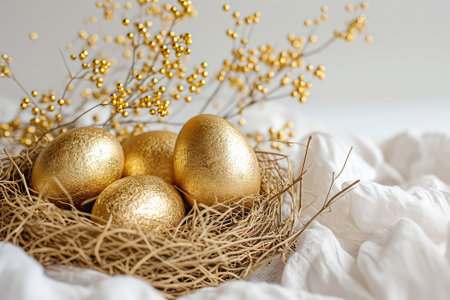 Stylish golden eggs easter conceptの素材