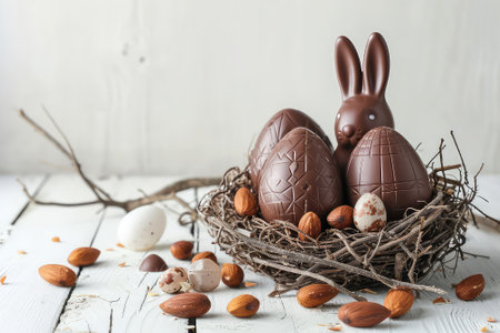 Chocolate eggs and Easter almonds, chocolate rabbitの素材