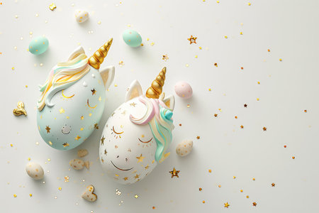 Easter eggs in the shape of a unicornの素材
