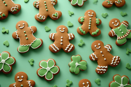A composition with delicious gingerbread cookies for the celebration of St. Patricks Dayの素材