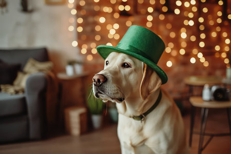 Cute dog in leprechaun hatsの素材