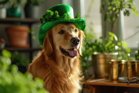 Cute dog in leprechaun hatsの素材
