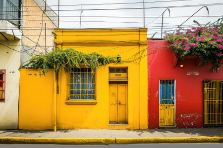 Exterior facades of Peruvian houses in Lima, Peruの素材