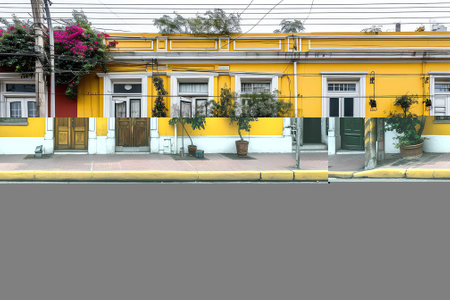 Exterior facades of Peruvian houses in Lima, Peruの素材