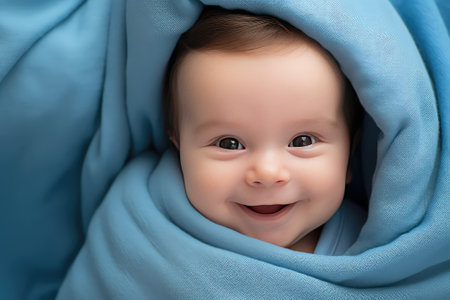 A baby wrapped in a blanketの素材