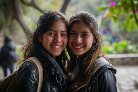 Portrait of two young Latin American girlsの素材
