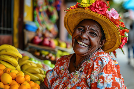 Beautiful Latin American dancer dressed for carnival on the streetsの素材