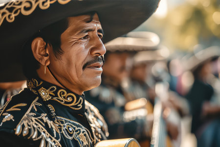 A pair of Latin American dancers in traditional Mexican clothesの素材