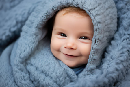 A baby wrapped in a blanketの素材