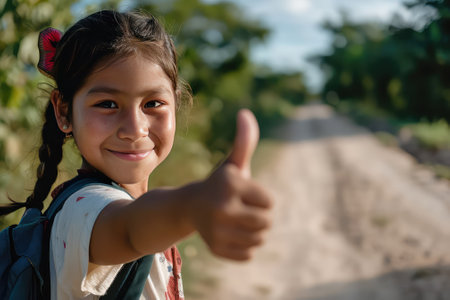 Hispanic girls ready to go to school in rural areasの素材
